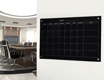 Audio-Visual Direct Magnetic Black Glass Dry-Erase Board Set (3' x 2', Calendar Black)