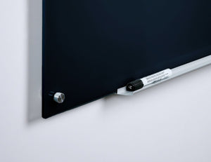 Magnetic Black Glass Dry-Erase Board Set - Includes Board, Magnets, and Marker Tray. Rounded Corners. Frameless design. 
