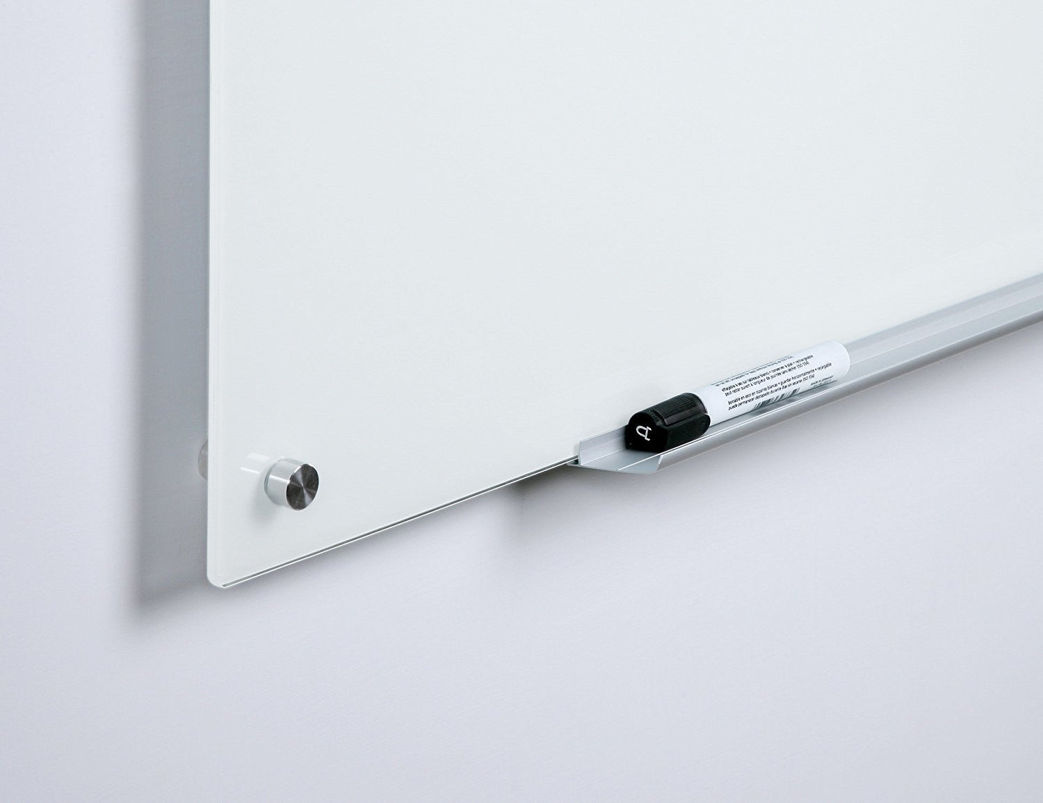 Magnetic Ultra White Glass Dry-Erase Board Set - Includes Board,  Neodymium Magnets, and Marker Tray. Wall Mounted in  Office setting. 