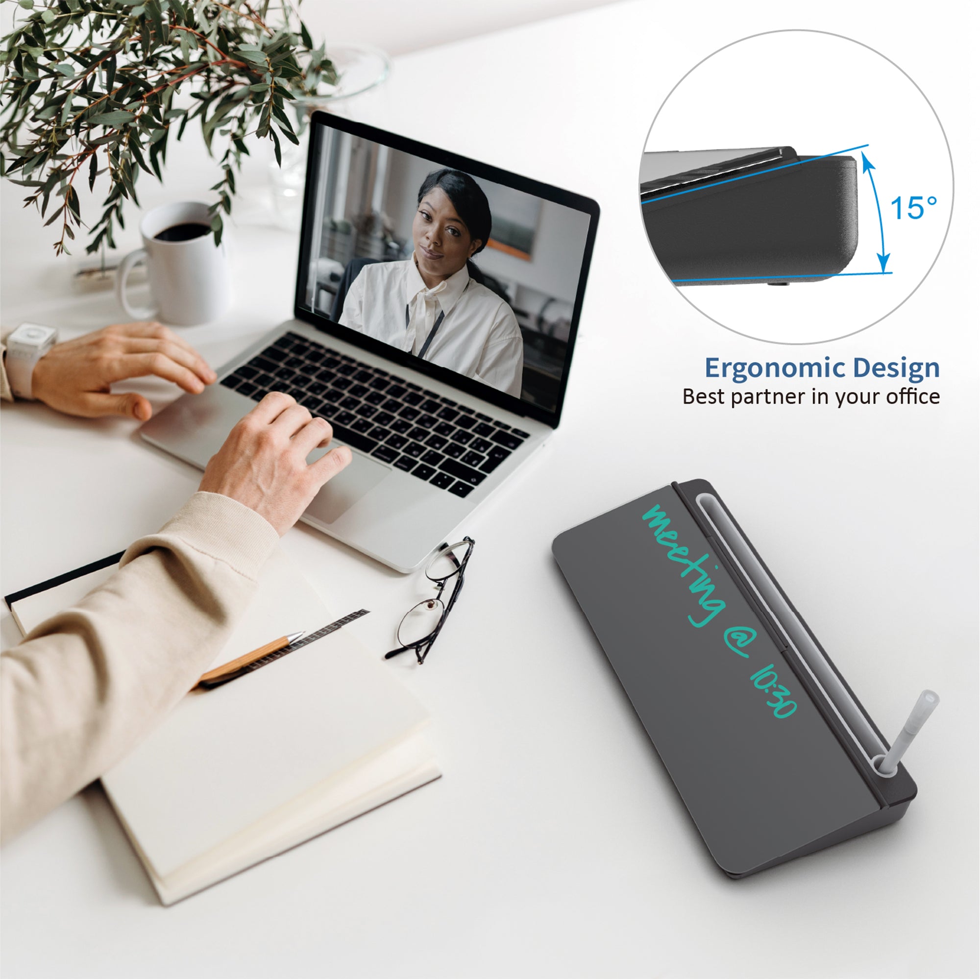 Notetaking with audio-visual direct black glass desktop pad 