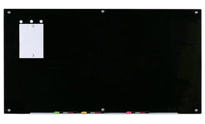 Magnetic Black Glass Dry-Erase Board Set - Includes Board, Magnets, and Marker Tray. 48" x 72' wall mounted black board. 