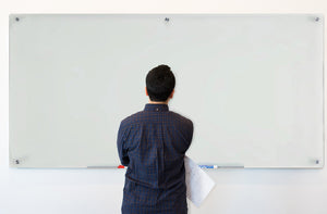 Frosted Glass Dry-Erase Board with Aluminum Marker Tray (Non-Magnetic). 36" x 72" wall mounted for brainstorming 