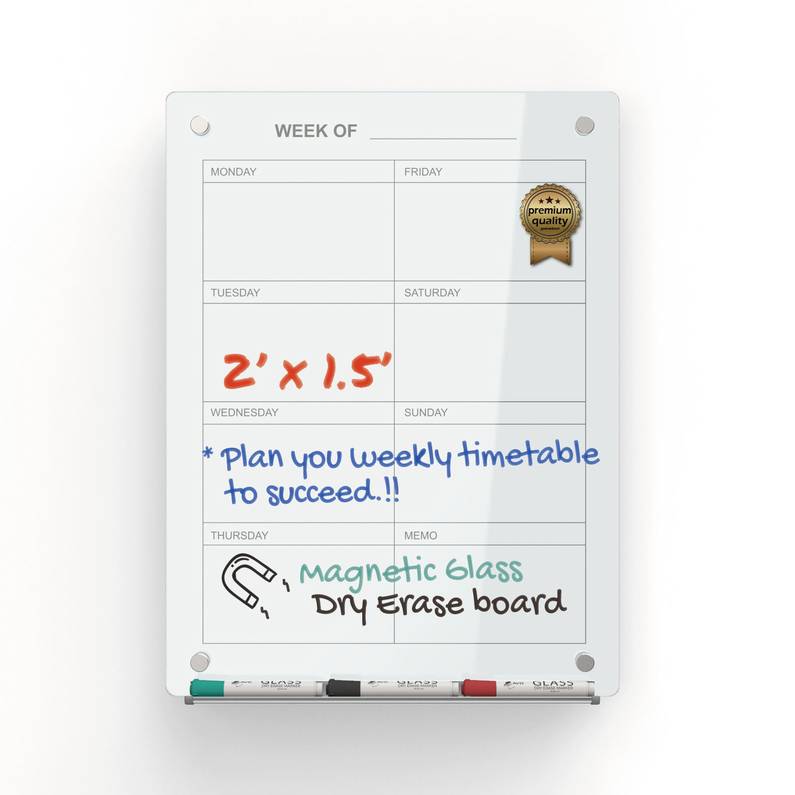 Audio Visual Direct | Magnetic Weekly Planner Dry-Erase Board White