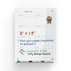 Audio-Visual Direct Wall Mounted Glass Dry Erase Weekly Planner in White Tempered glass color. 