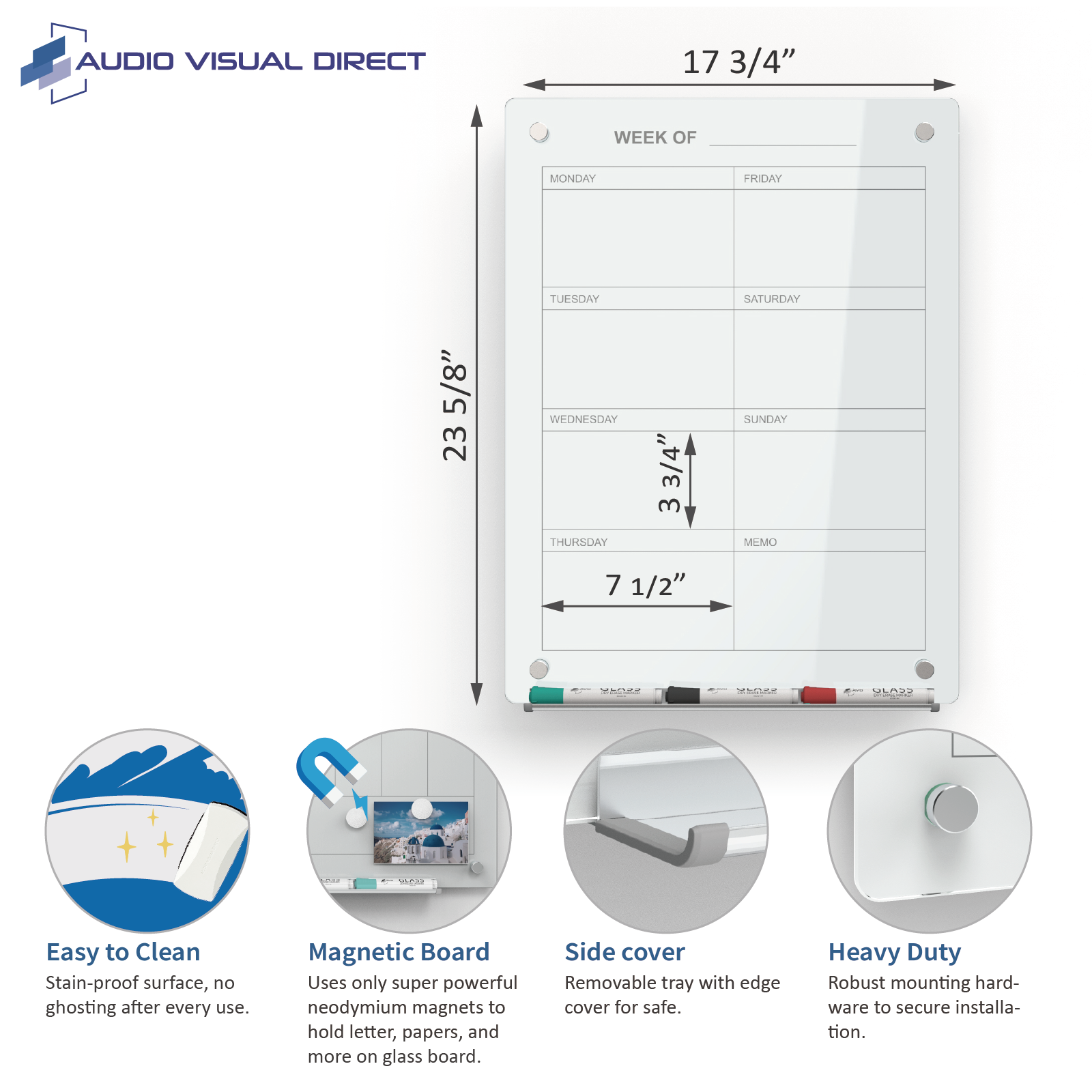 Weekly Planner in White Tempered glass color. Measures 23 5/8" x 17 3/4" . 