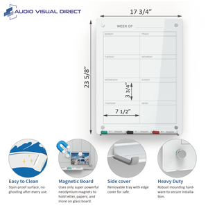 Weekly Planner in White Tempered glass color. Measures 23 5/8" x 17 3/4" . 