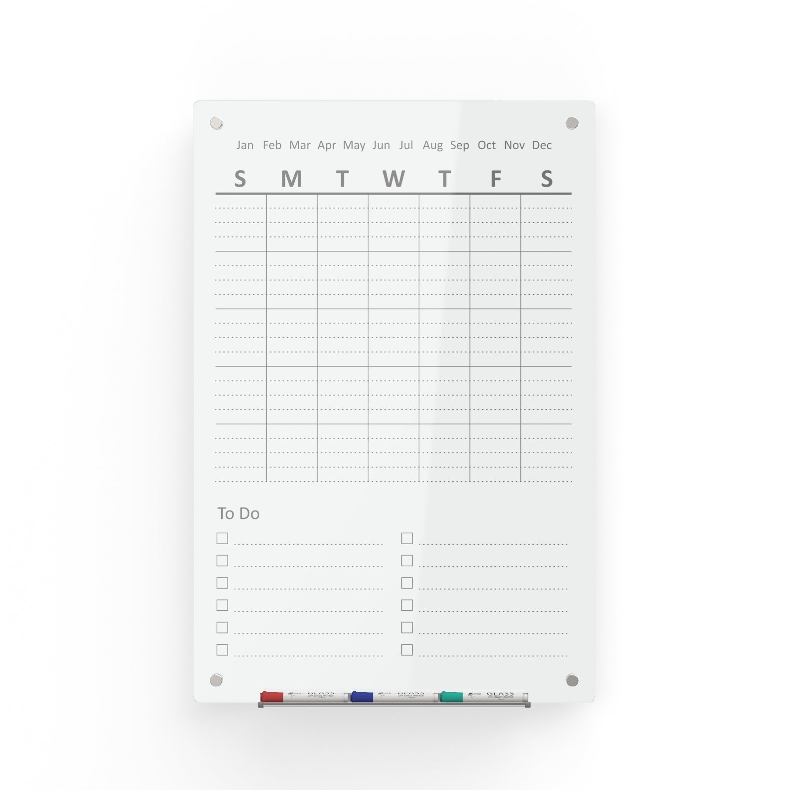 Audio-Visual Direct Glass Wall Mounted Chore Board / To Do list planner weekly in white. 