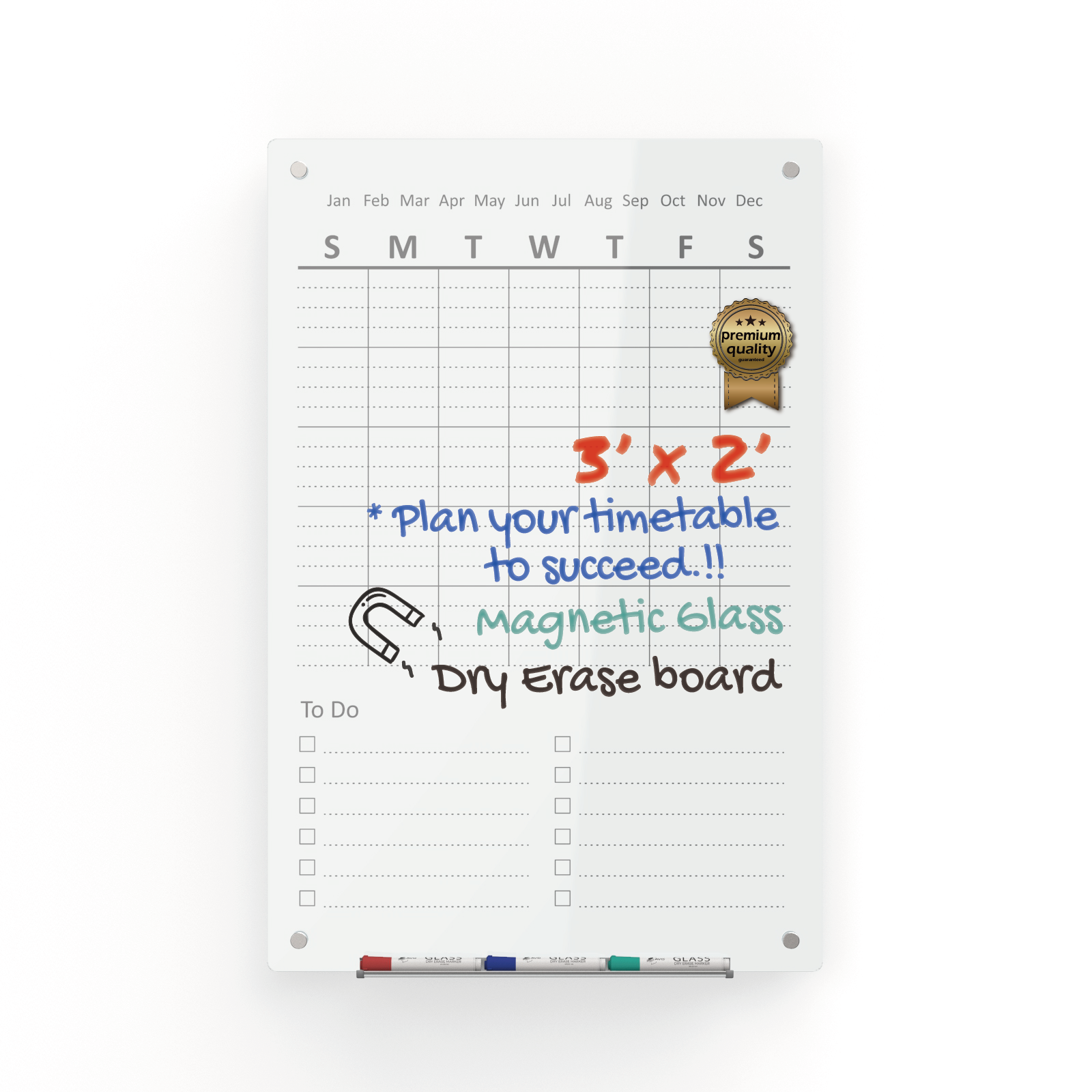 Audio-Visual Direct Glass Wall Mounted Chore Board / To Do list planner weekly in white. 