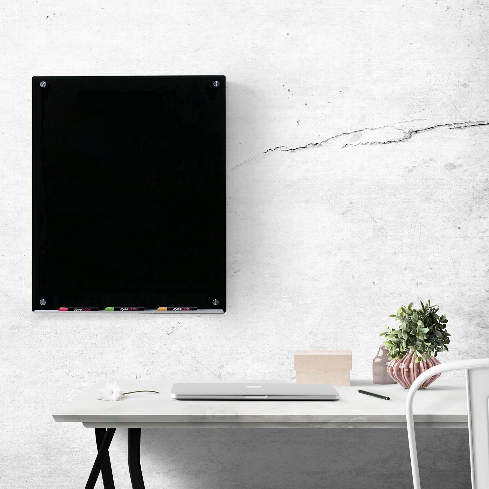 Wall Mounted Glass Board Black in a home office setting. 