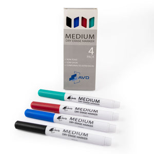 Audio Visual Direct Dry Erase Markers For Glass Boards, Set of 4 (Red, Blue, Green, Black) 