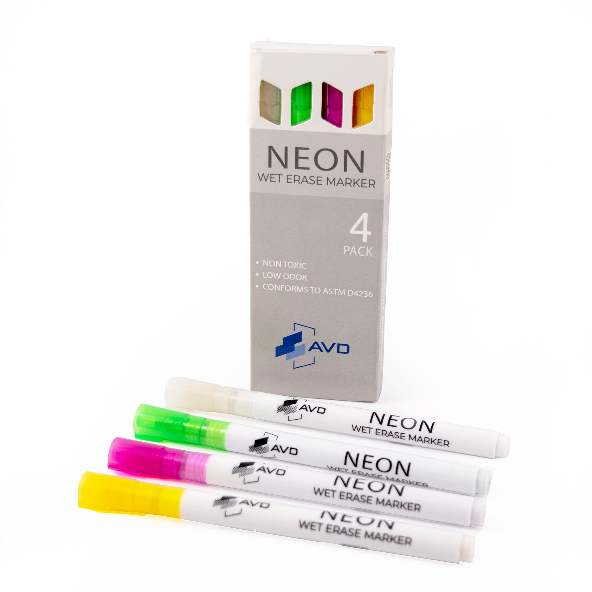 Neon Wet Erase Markers, Set of 4 (Yellow, Purple, Green, White) 