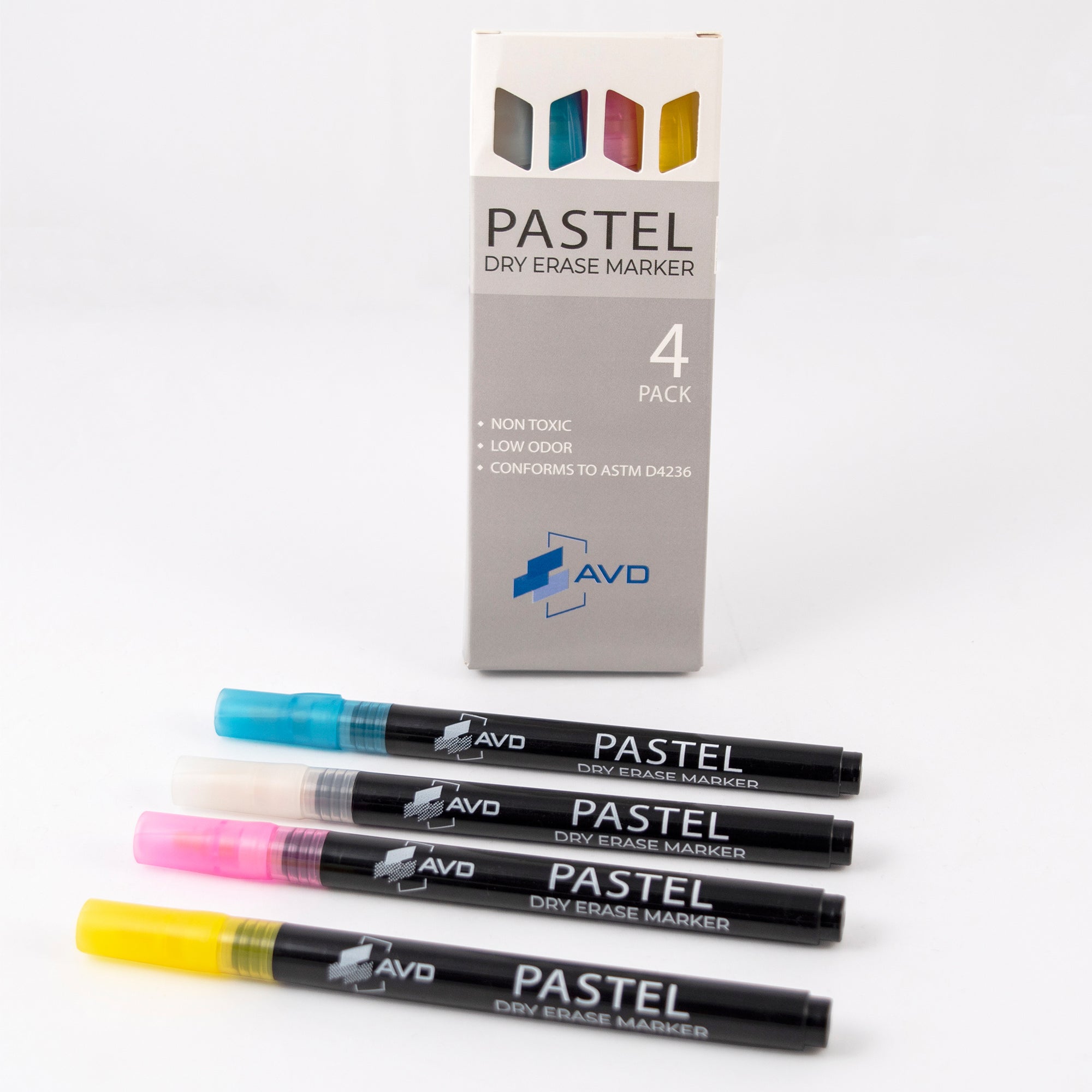 Pastel Dry Erase Markers, Set of 4. Pink, Blue, Yellow, White. 