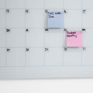 Audio-Visual Direct Wall Mounted Glass White Board with Post it notes on Daily Squares for notes