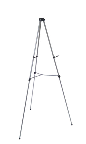 Lightweight Aluminum Telescoping Display Easel, 70 Inches, Silver. Height adjustable with art holders. 