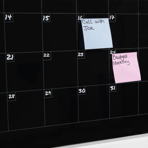 Black Wall Mounted Magnetic Calendar With Post it Notes on Daily Squares for Notes 