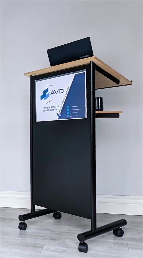 Wheeled Lectern with Storage Shelf | Portable Presentation Stand ...