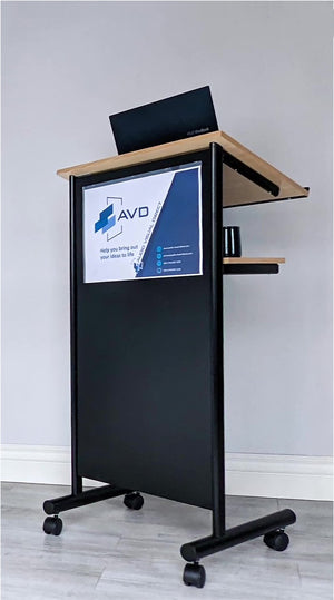 Wheeled Lectern with Storage Shelf