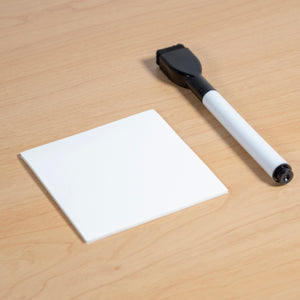 Reusable Dry-Erase Sticky Pads for any non-textured surface. Shown with dry erase markers. 