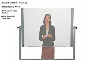 Easel Stand For Glass Dry-Erase Boards (Stand Only Does Not Include Glass Board). Locking wheels and mobile.  being used as a sneeze guard